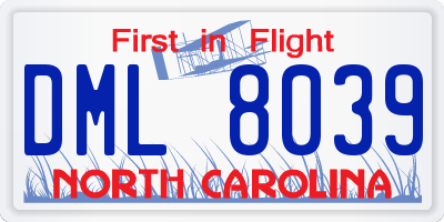 NC license plate DML8039