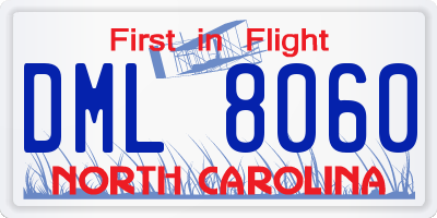 NC license plate DML8060