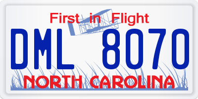 NC license plate DML8070