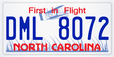 NC license plate DML8072