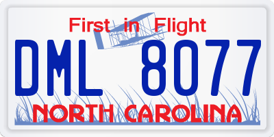 NC license plate DML8077