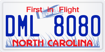 NC license plate DML8080