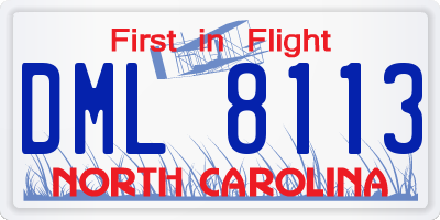 NC license plate DML8113