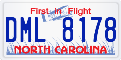 NC license plate DML8178