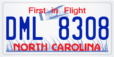 NC license plate DML8308