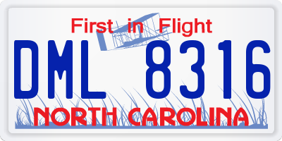 NC license plate DML8316