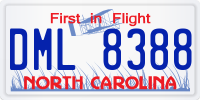 NC license plate DML8388