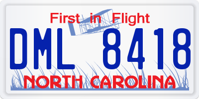 NC license plate DML8418