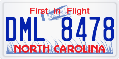 NC license plate DML8478