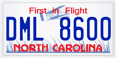 NC license plate DML8600