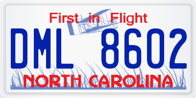 NC license plate DML8602