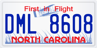 NC license plate DML8608