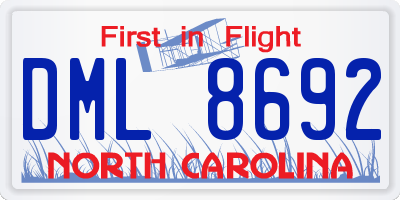 NC license plate DML8692