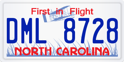 NC license plate DML8728