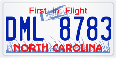 NC license plate DML8783