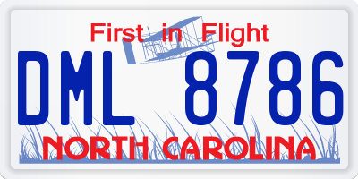 NC license plate DML8786