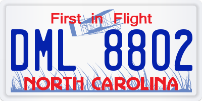 NC license plate DML8802
