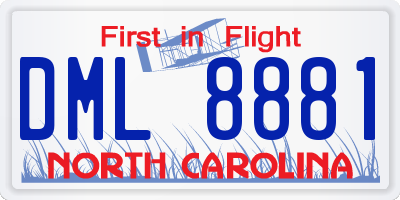 NC license plate DML8881