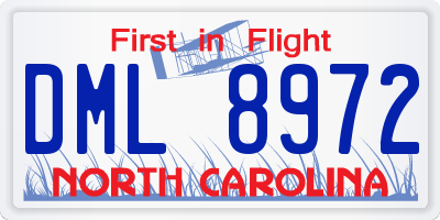 NC license plate DML8972