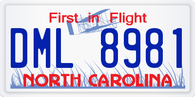 NC license plate DML8981