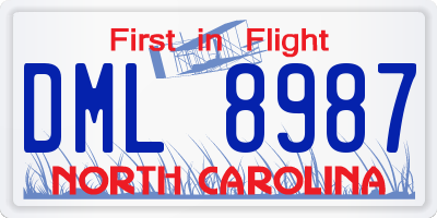 NC license plate DML8987