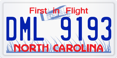 NC license plate DML9193