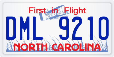 NC license plate DML9210
