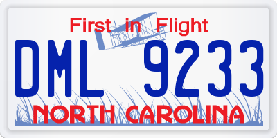 NC license plate DML9233