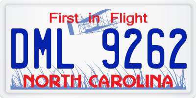 NC license plate DML9262