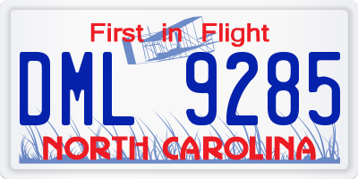 NC license plate DML9285