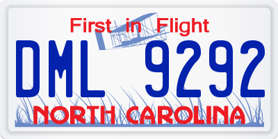 NC license plate DML9292
