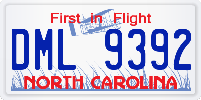 NC license plate DML9392