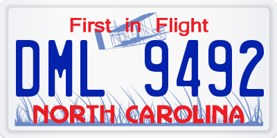 NC license plate DML9492