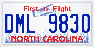 NC license plate DML9830