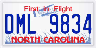 NC license plate DML9834