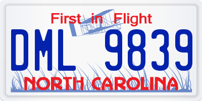 NC license plate DML9839