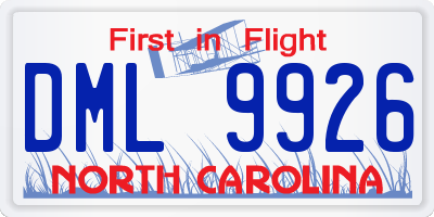 NC license plate DML9926