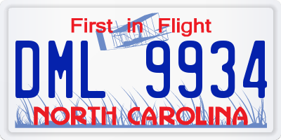 NC license plate DML9934