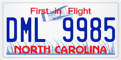 NC license plate DML9985