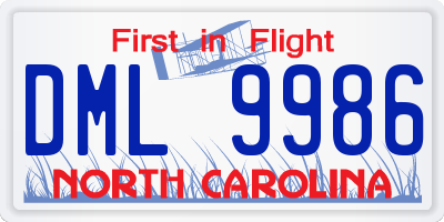 NC license plate DML9986