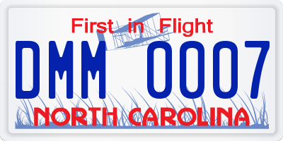 NC license plate DMM0007