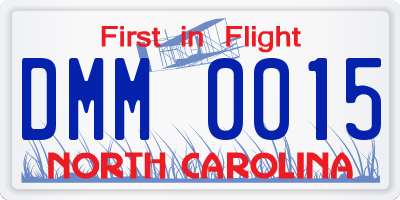 NC license plate DMM0015