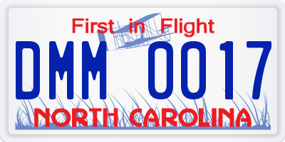 NC license plate DMM0017