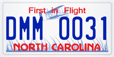 NC license plate DMM0031