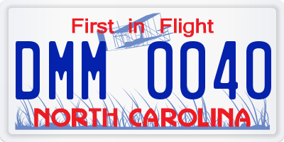 NC license plate DMM0040