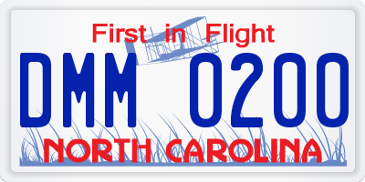 NC license plate DMM0200
