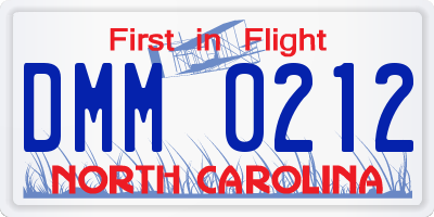 NC license plate DMM0212