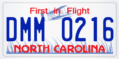 NC license plate DMM0216