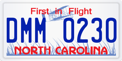 NC license plate DMM0230