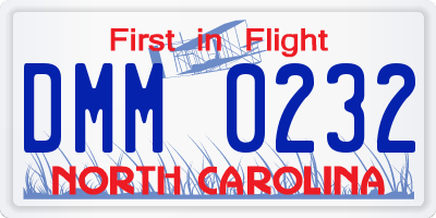 NC license plate DMM0232